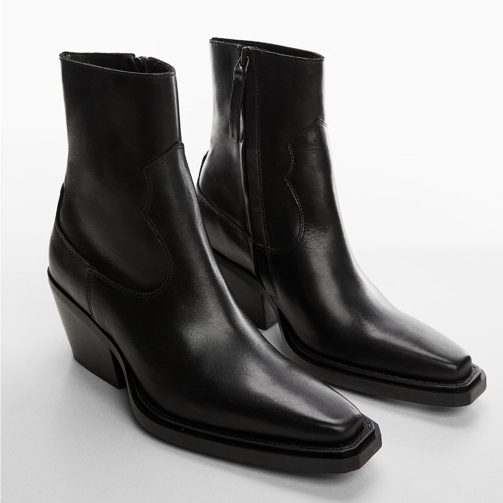 MANGO Brand Leather Western Booties